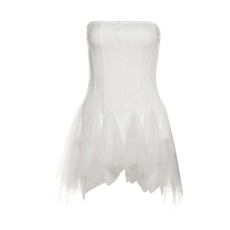 2025 Summer New Solid Color Elegant Sexy Irregular Hem Strapless Sleeveless Backless Dress fde