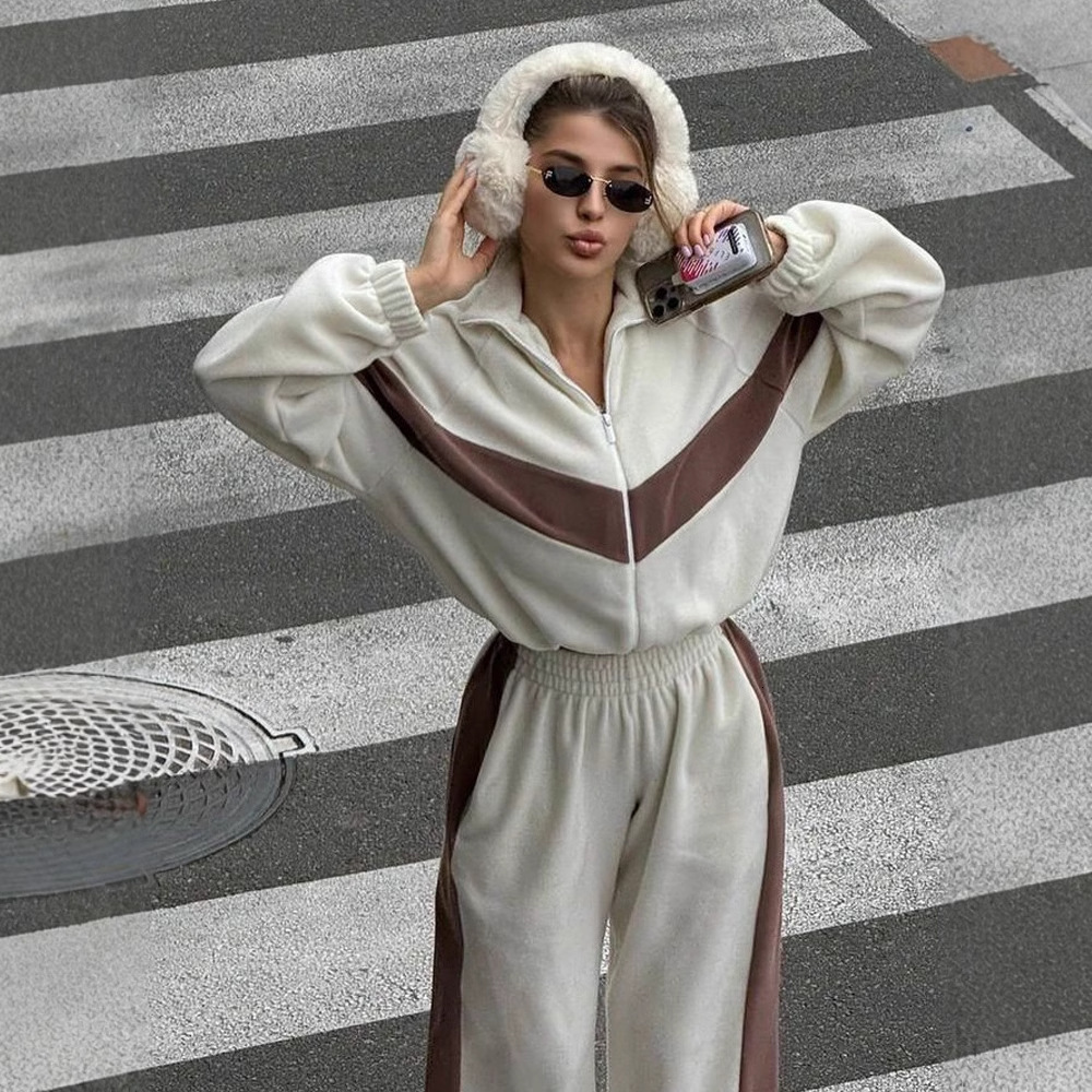 2025 Fashion Set Casual Sports Suit Zipper Cardigan Long Pants Two-Piece Set for Women