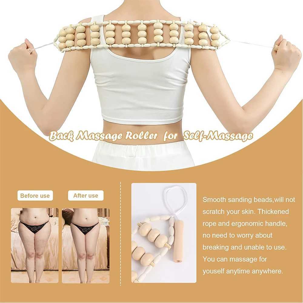 Wood Back Massage Roller RopeWood Therapy Cellulite Massage ToolsSelf Massage Tools For Neck Leg Back Pain Relief