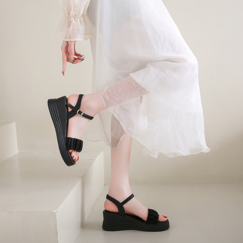 Ddmysports Women S Summer Outdoor New Style Petite Thick Sole Height Increasing One Strap Roman Sandals Non Slip Outdoor Shoes