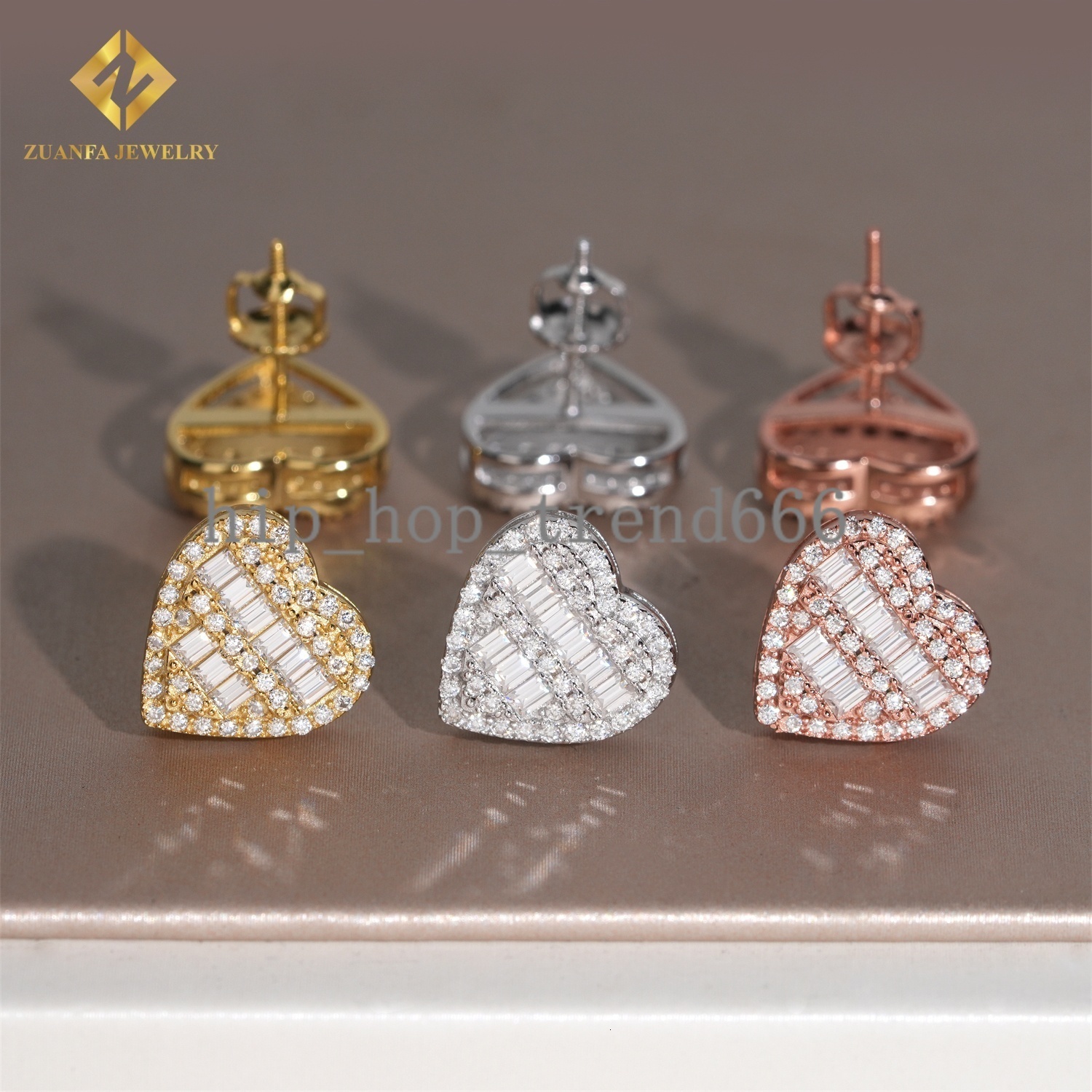 Pass Diamond Tester Heart Shape Iced Out Moissanite Earrings for Women 925 Sterling Silver VVS Moissanite Hip Hop Stud Earrings