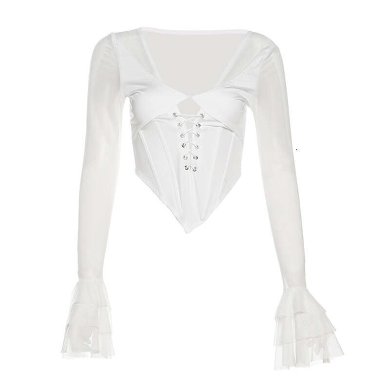 2024 Autumn Winter New Women's Solid Color Slim Street Fashion V-Neck Long Sleeve Sheer Top b93