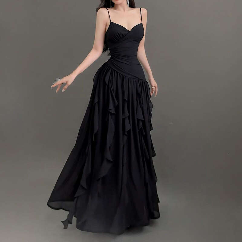 2024 Summer New Women's Solid Color Sexy Strap High Waist Long Dress 634