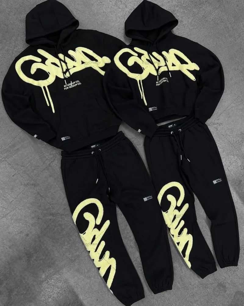 Black Men Clothing Sports Set American New Letter Oversized Hoodies Street Hip Hop Retro Loose Sport Pants X250725