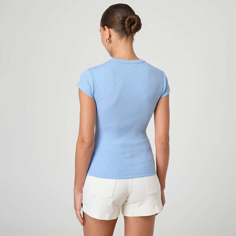 Y25tp017 Women's Spring And Summer New Solid Color Sexy Button Short Sleeve T-Shirt Top B5