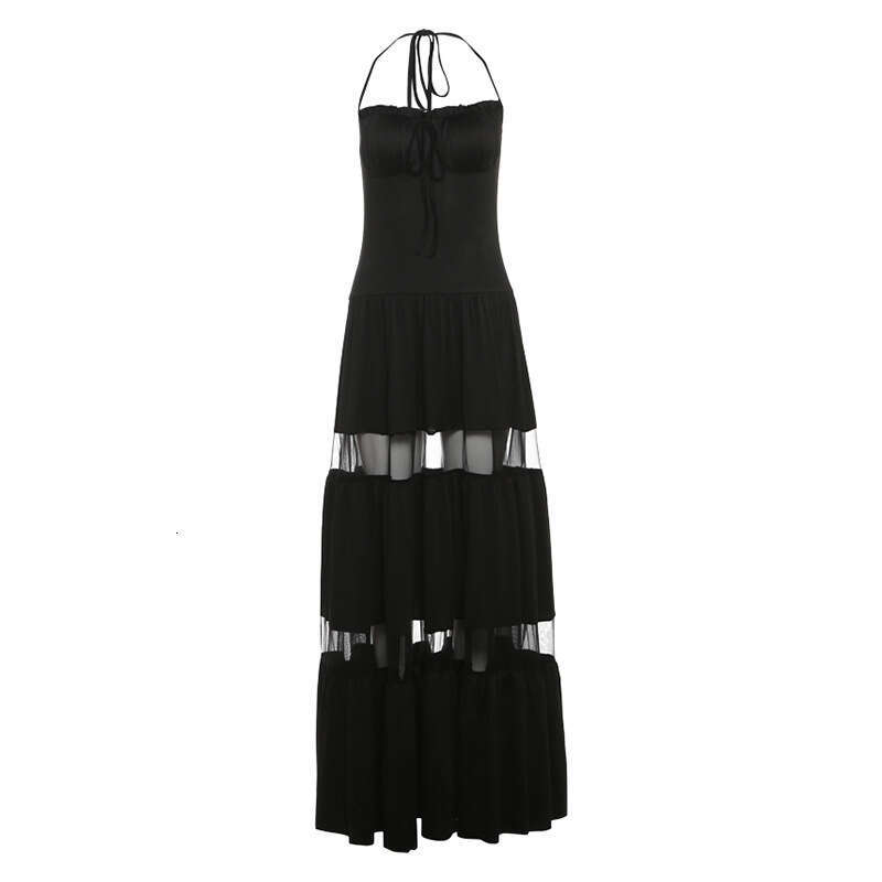 2025 Summer New Solid Color Halter Vacation Style Slim Fashion Pure Desire Casual Tie Dress aaa