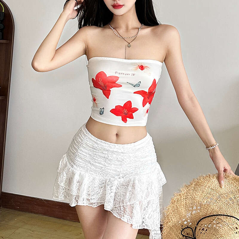 2025 Spring New Women's Fashion Solid Color Slim Street Style Off-Shoulder Tube Top Backless Vest 960