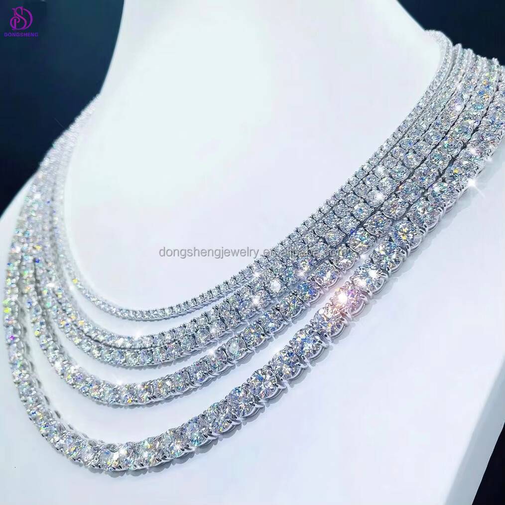 Fine Jewelry Hip Hop 925 Sterling Silver Vvs Moissanite Diamond Cluster Iced Out Tennis Chain Bracelet Necklace for Men Women