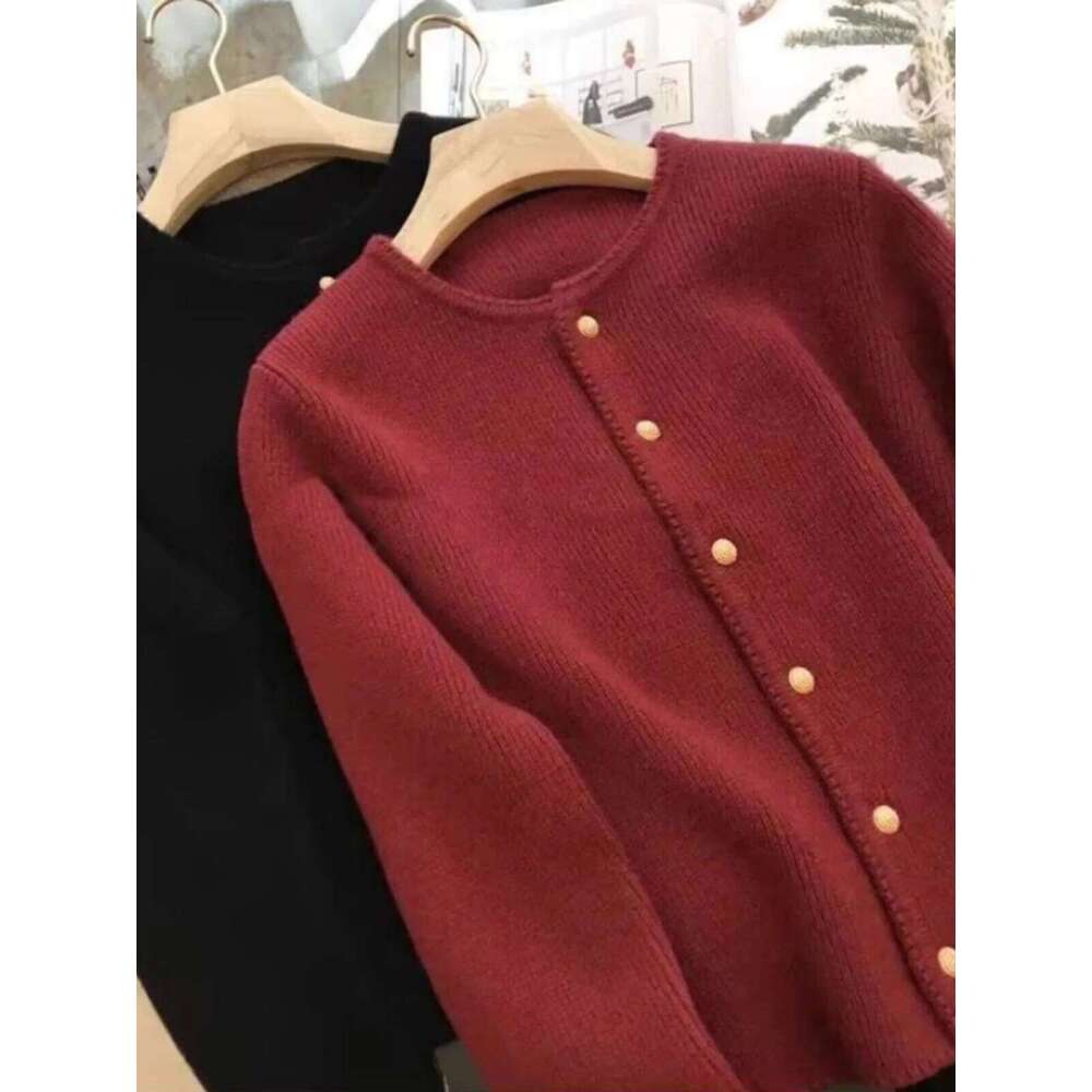 2024 Crew Neck 100 Pure Cashmere Cardigan Small Fragrant Coat Women's Spring And Autumn Loose Wool Knit Sweater MDNG