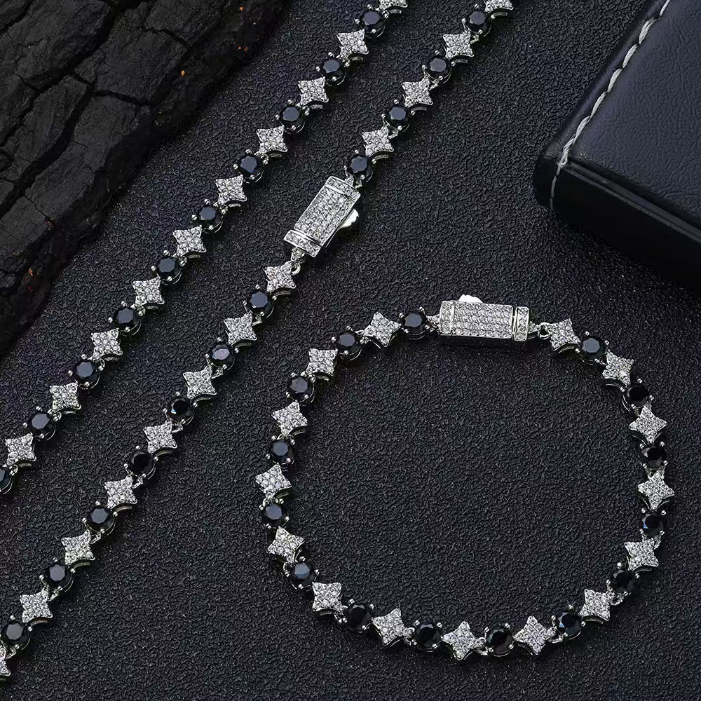 Moissanite fashion couple hip-hop style 6mm star tennis chain necklace, Valentine's Day gift, dazzling and charming. Novel and unique design, has