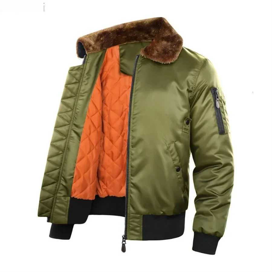 Autumn Winter Bomber Jacket Men New Warm Windproof Fur Collar Jacket Men Coat Outdoor Casual Vintage Military Men Clothing X2507251