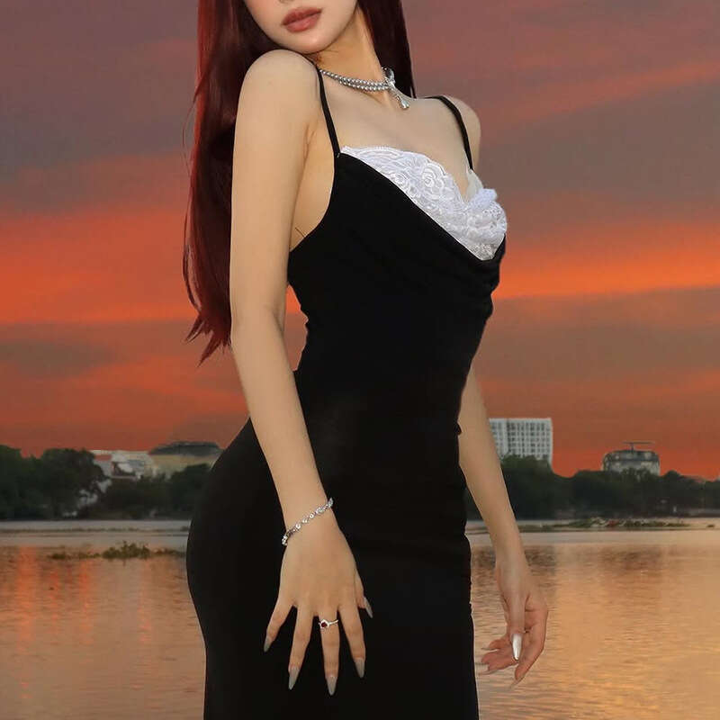 INS2025 Spring New Women's Solid Color Slim Fit High Waist Fashion Strap Sleeveless Dress b87