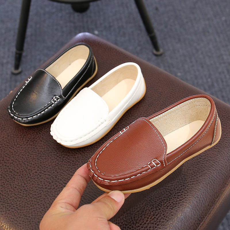 2850 Straight Black Unisex Children's Casual Versatile Little Leather Shoes ddmythur