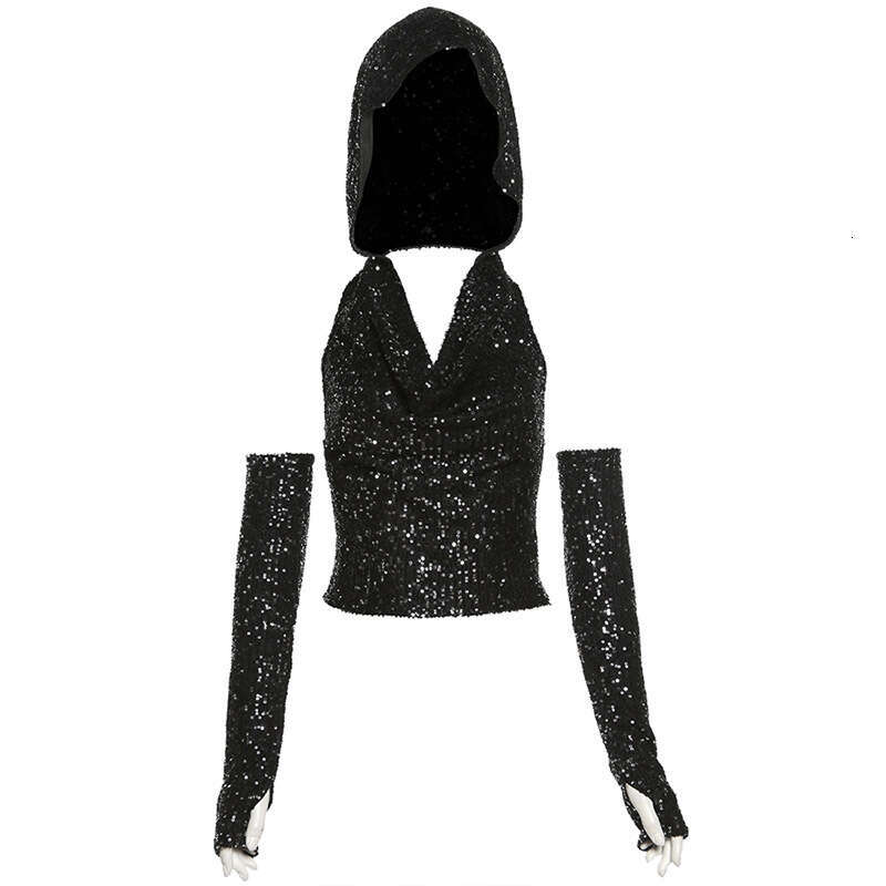 2023 Autumn New Women's Solid Color Slim Street Fashion V-Neck Hooded Halter Vest 58f