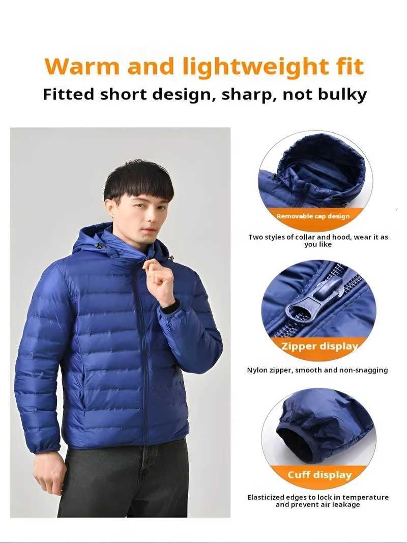 Mens Short Thin Down Jacket with Detachable Hood White Down Light Warm Jacket Autumn and Winter Short Thin Cold-Proof Warm X250725