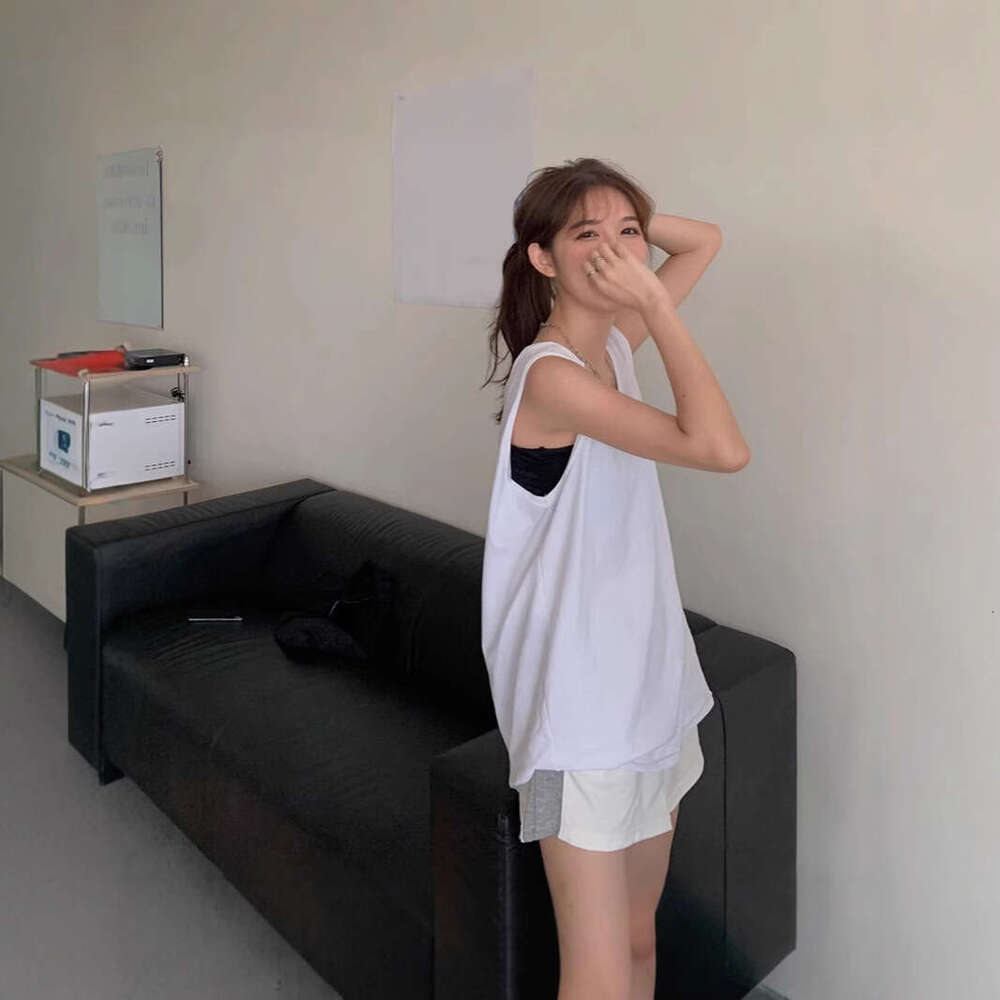 SXZY Loose Casual Sports Vest for Women, Camisole Design, Unique Mid-Length Sleeveless T-Shirt, Versatile Summer Top