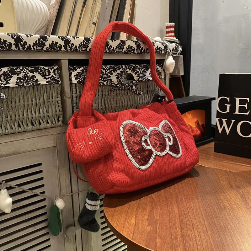 Free Shipping Luxury Women's Woven Bag Handbag Fee Designer New Year's Gift Kitty Cat Shoulder Bag Fashion Dumpling Bag Red And White Casual