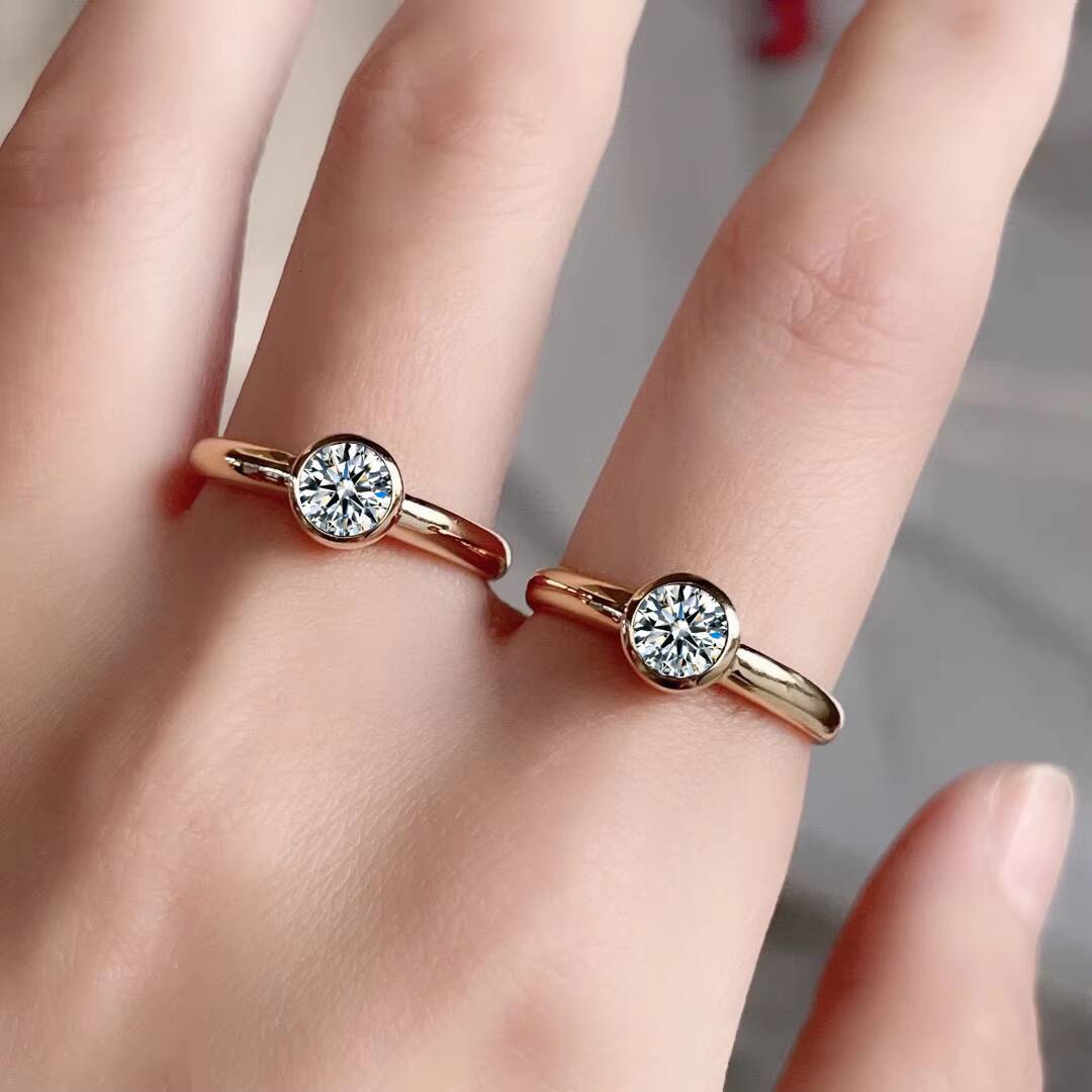 Classic Solitaire Engagement Ring for Women Cut Moissanite S925 Sterling Silver 18K Gold Plated Bezel Setting Romantic Style