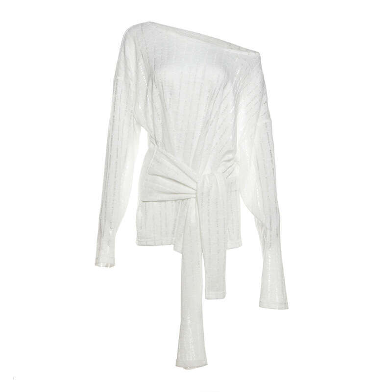 2024 Autumn New Women's Solid Color Loose Street Fashion Asymmetrical Neck Long Sleeve Backless Top 667