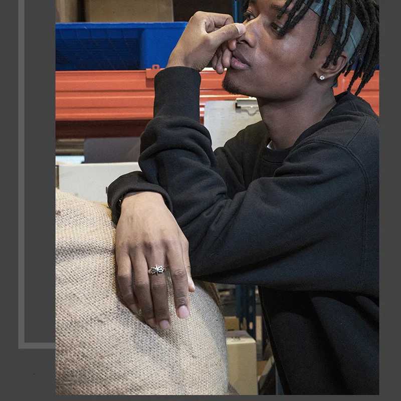 Vintage Six Star Ring Mens Silver Punk Gothic Adjustable Open Stone Ring Handmade Neutral Jewelry Accessories Gift W250417