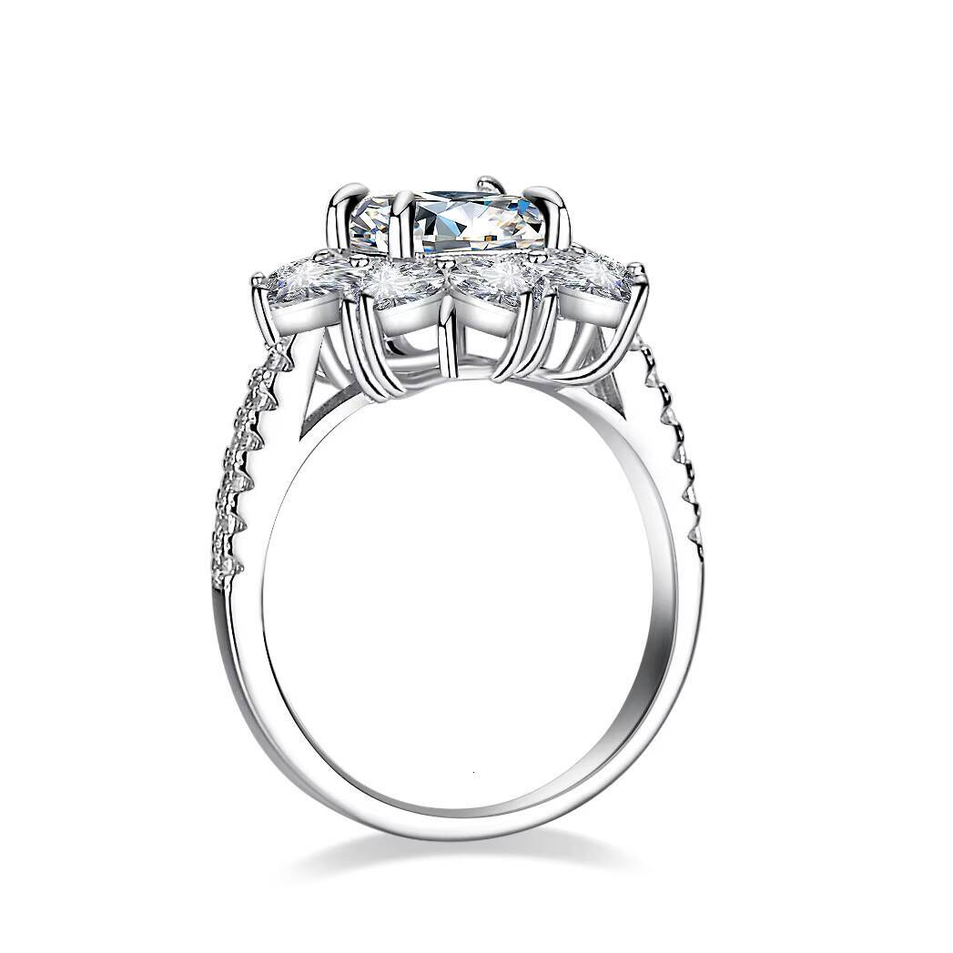 Wholesale 925 Sterling Silver Casual Rings for Ladies D Color Sunflower Design Cushion Cut Moissanite GRA Certificate Weddings