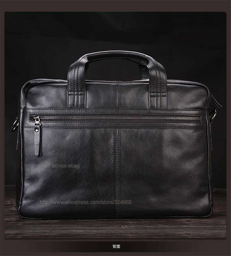 Men Genuine Business bag Leather Laptop 15.6"inch Office Bag Briefcase male portfolio men Black OLOEY