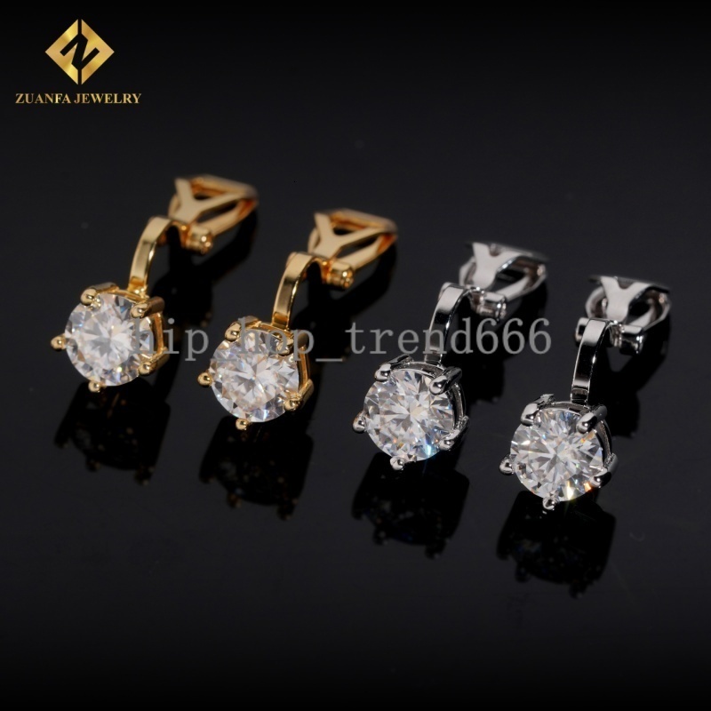 Fashion Jewelry 925 Sterling Silver Clip-on Mens Earring Gold Plated Iced Out VVS Diamond Moissanite Drop Earrings