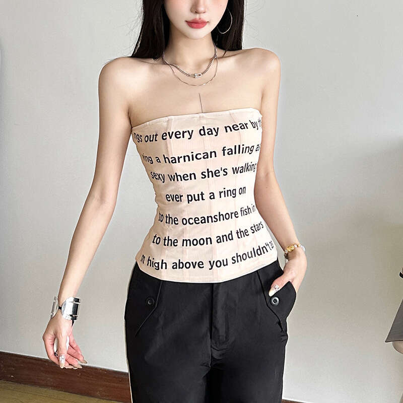 2025 Summer New Pure Desire Sexy Slim Letter Print Sleeveless Backless Versatile Tube Top 37b