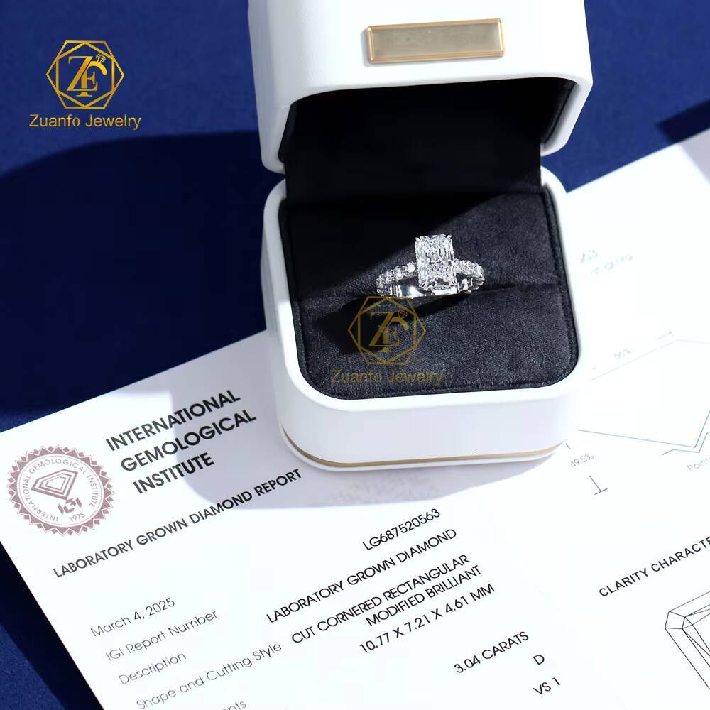 Factory Custom GIA IGI Certified VVS CVD Lab Grown Created Diamond 10k 14k 18k Gold Radiant Cut 1-3CT Wedding Engagement Ring