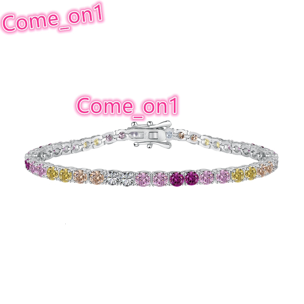 Dylam Rainbow Adjustable Zircon Tennis Chain Bracelet Jewelry Women Multicolored S925 Silver Iced Out Diamond Tennis Bracelet