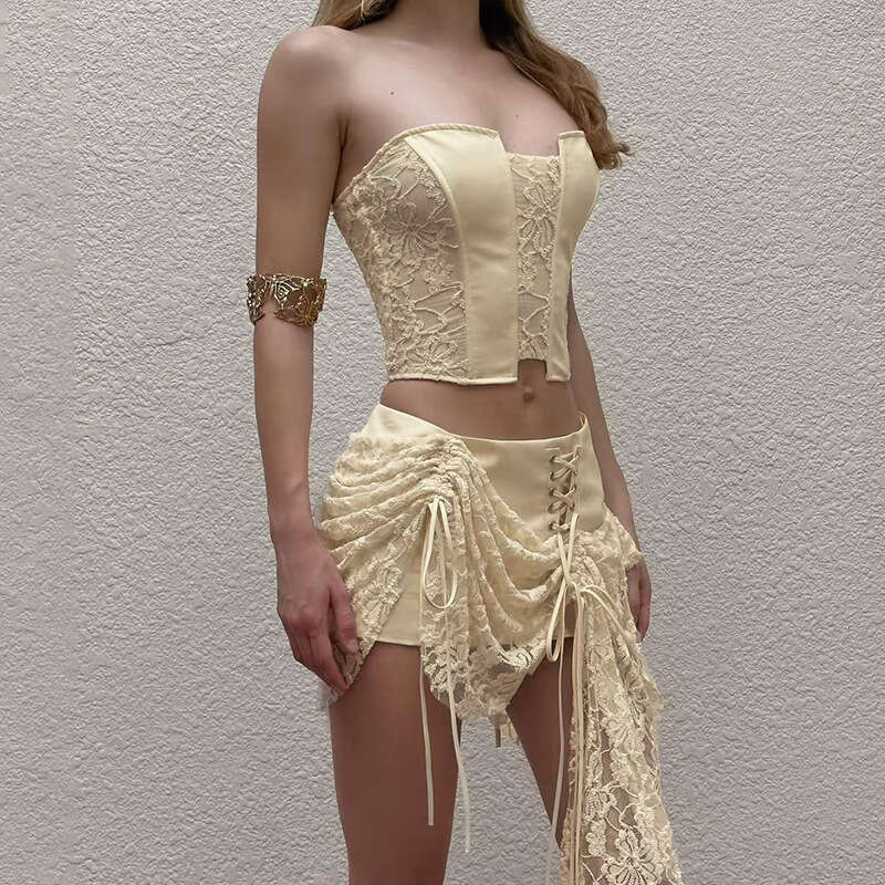 2025 Spring New Women's Solid Color Slim Fit Tube Top Vest Fashion Low Waist Skirt Set 165