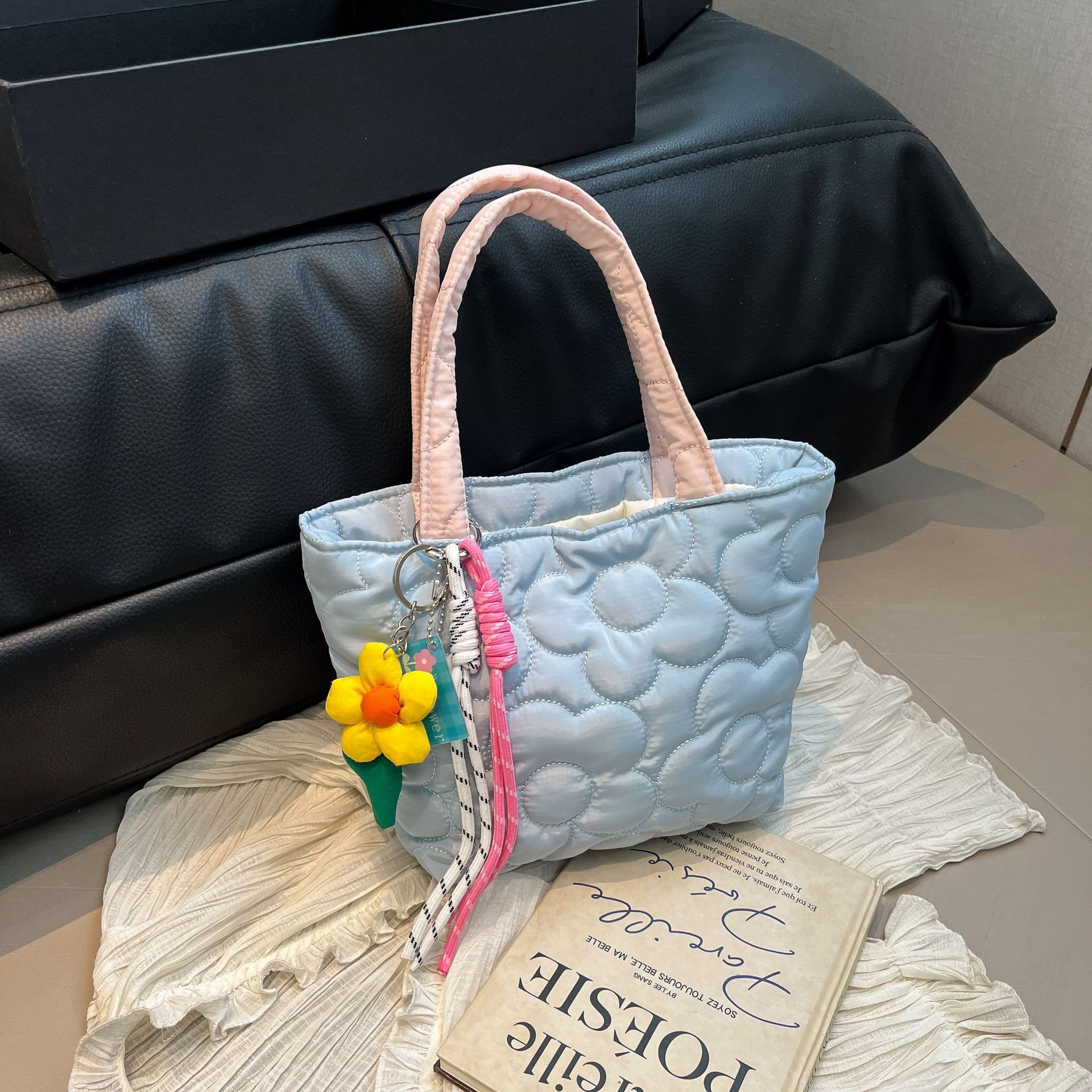 Luxury Brand Designer Bag Korean Style Fresh Sweet Cloth Bag Handbag Casual Simple Large Capacity Puff Bag Stylish Simple Flower Storage Bag