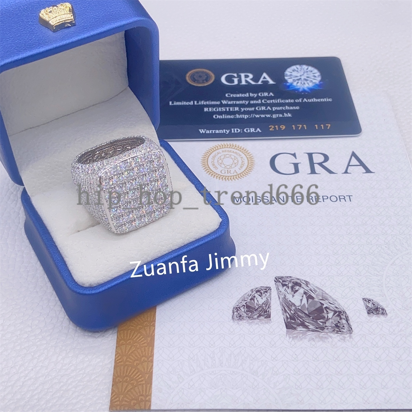 Fashion Jewelry Hip Hop Ring 14k Gold Plated White Gold Plated 925 Silver with Vvs Moissanite Pinky Ring for Man