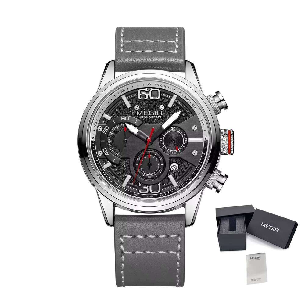 MEGIR Men's Oversized Chronograph Watch - 53mm Genuine Leather, Waterproof, Luminous - Bulk Wholesale Watches