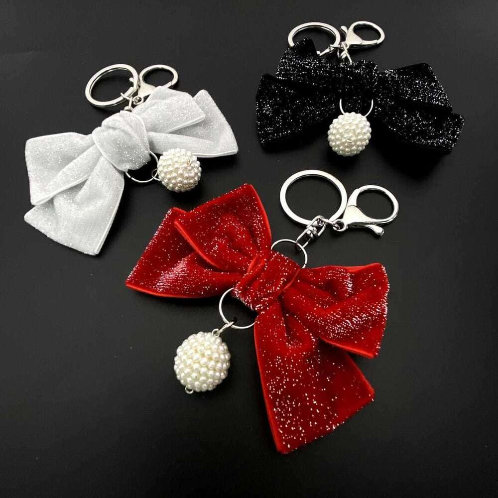 New Korean Style Fashion Veet Bow Keychain Pendant Creative Red Festive Gift Car Accessory