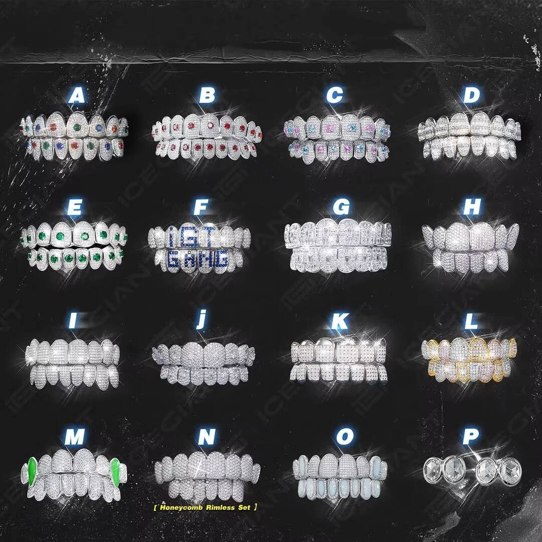 925 Sterling Silver Custom VVS Moissanite Fine Grillz Down Hip Hop Jewelry for Teeth Iced Out Hiphop Style
