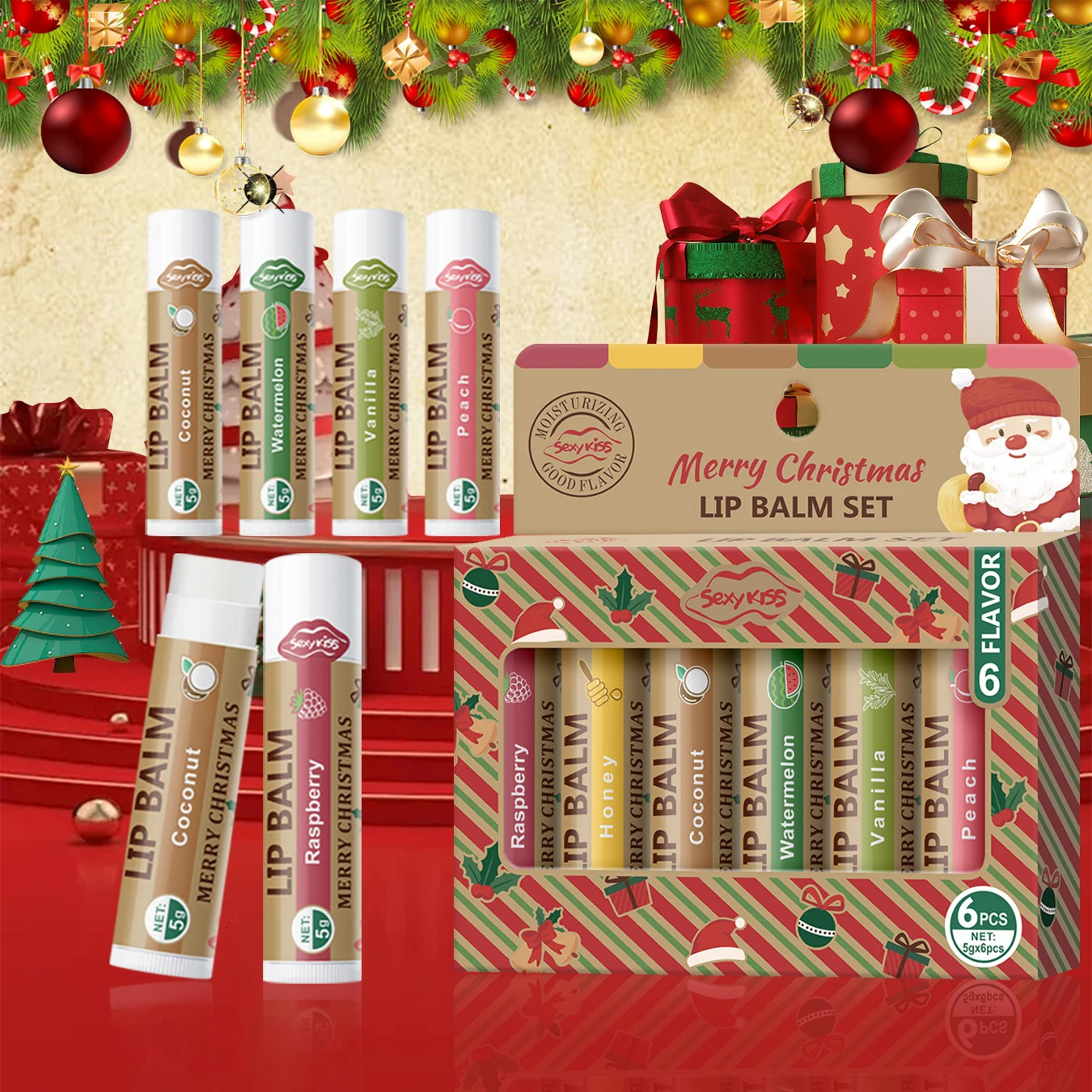 Christmas gift 6PCSbox lip balm set shiny and moisturizing softening dead skin suitable for dry lips a women 250716