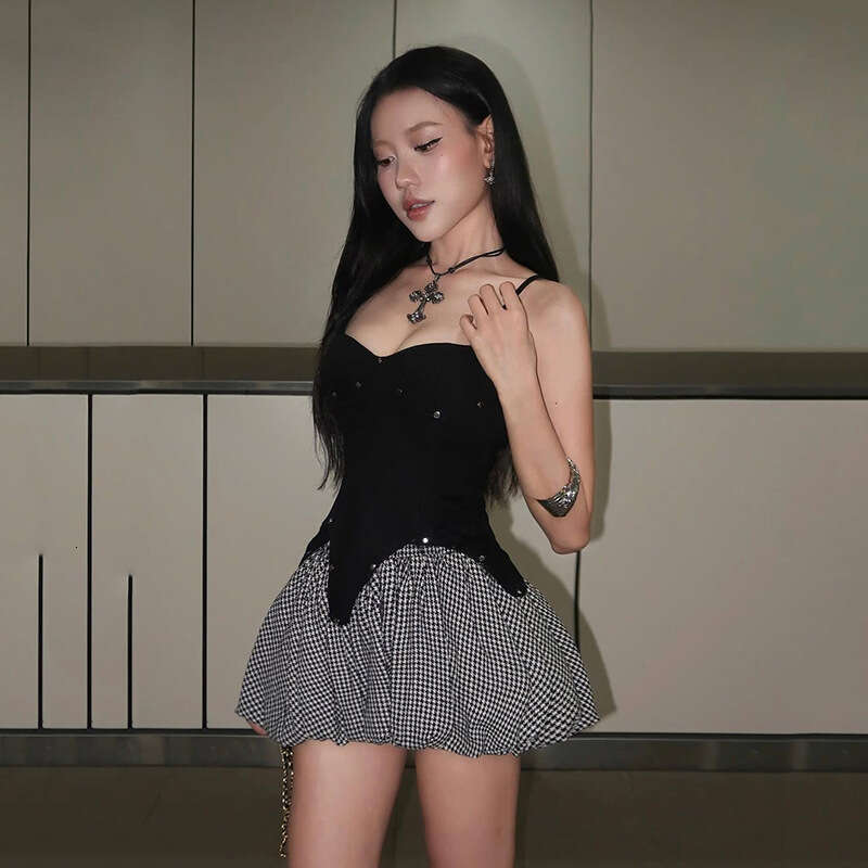 2025 Spring New Women's Solid Color Slim Fit Camisole Vest Fashion High Waist Skirt Set 696