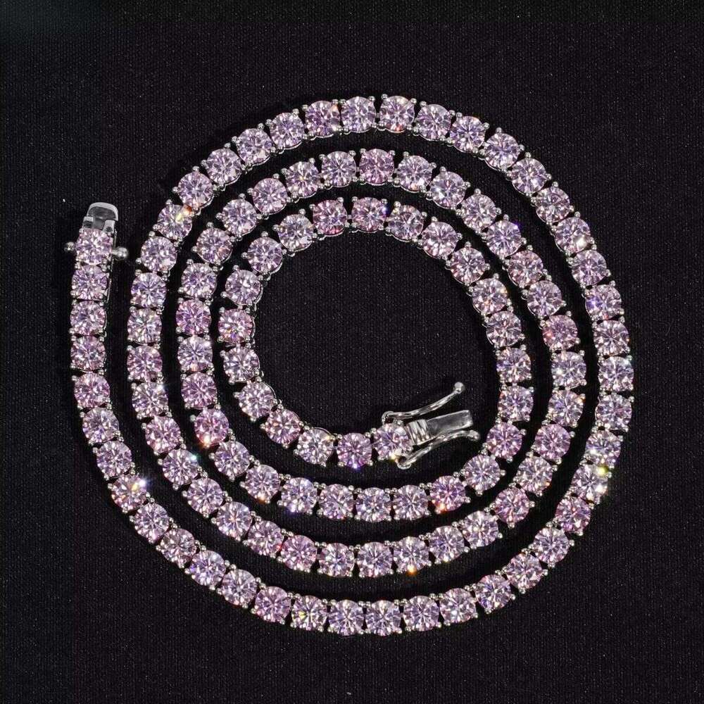 Senior Designer Necklace BraceletGRA Certified 3mm 4mm 5mm Silicon Stone Hip Hop Sier Pink VVS Tennis Chain