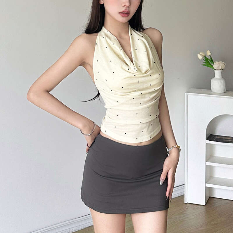 2024 Summer New Women's Solid Color Slim Fit Street Fashion Halter Sexy Backless Tank Top 480