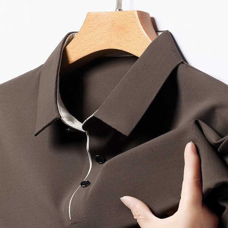 Fashionable Ice Silk Polo Shirt Mens Half Sleeved Casual Top Middle-aged Lapel Pullover Solid Color Short Sleeved Mens T-shirtXJ250725