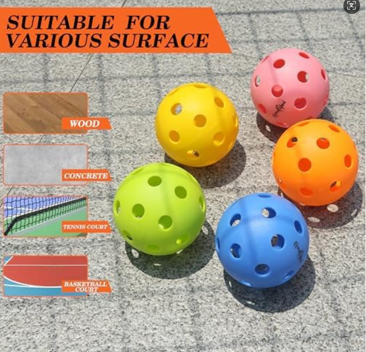 Pickleball Balls Set - 6 Pack, Outdoor & Indoor Use, Perfect for Paddle Rackets Games