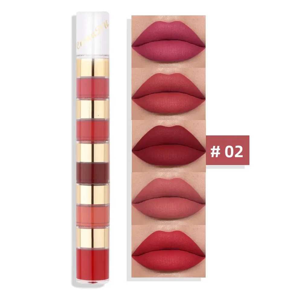 Matte Lipstick Kit 5-in-1 Velvet Texture Sexy Red Lip Tint Non-Stick Lip Gloss Lip Oil Combo Strip for Moisturized Vibrant LipXJ250724
