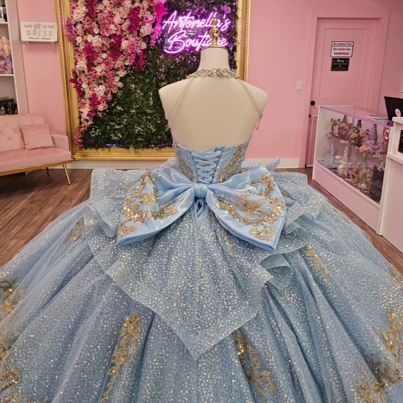 Sky Blue Shiny Quinceanera Dresses Ball Gown Off The Shoulder Applique Lace Beads Party Birthday Sweet 16 Dress Vestidos 15 Anos