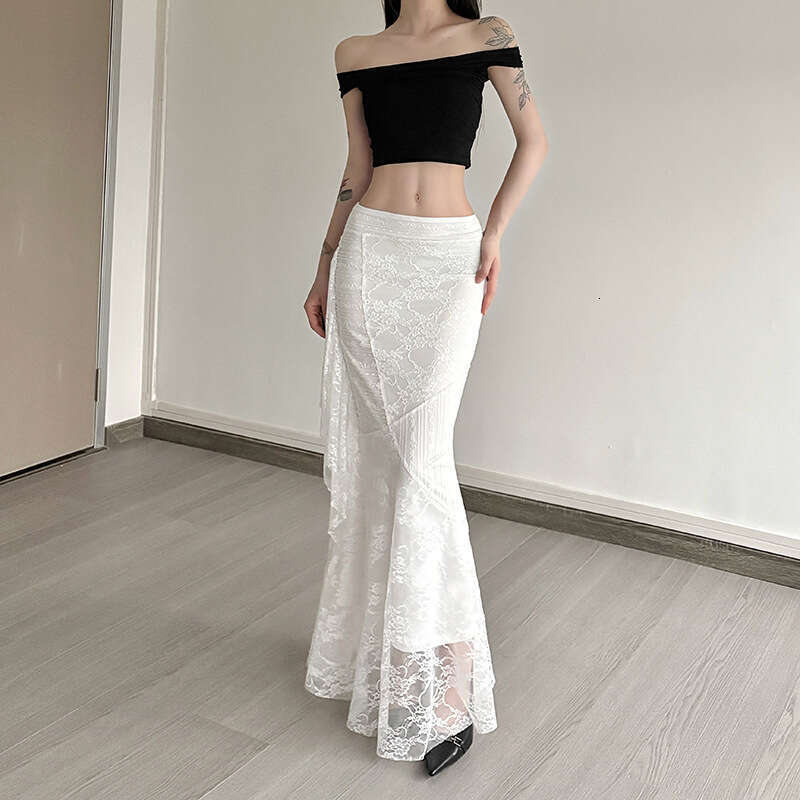 2025 Summer New Street Fashion Sexy High Waist Bodycon Lace Trim Skirt for Women e38