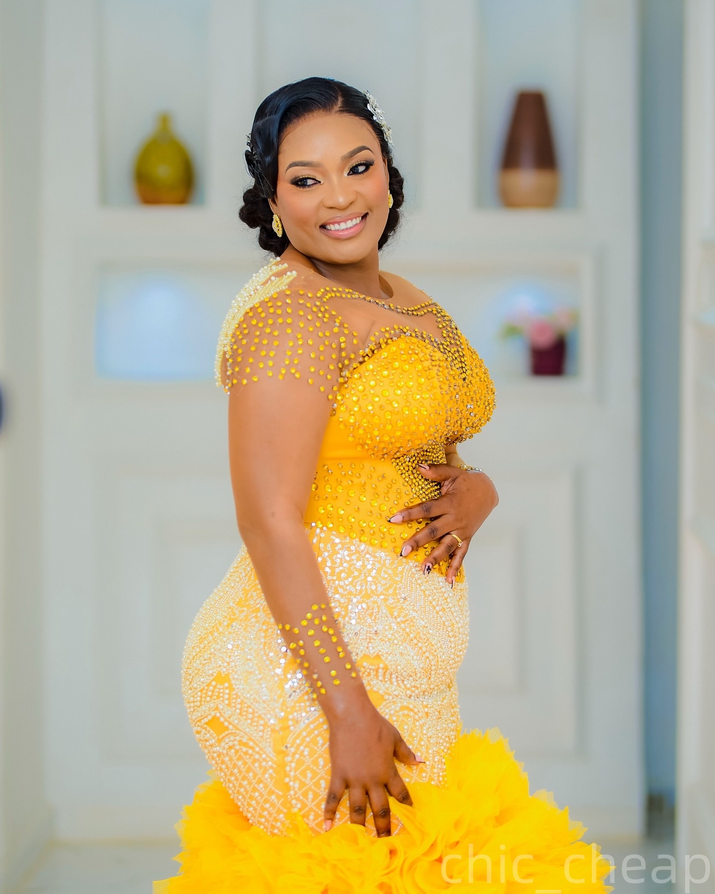 Mermaid Yellow Prom Dresses 2025 Crystals Beaded Tiers Tulle Luxurious Evening Formal Party Second Birthday Engagement Gowns Plus Size Dress For Speci