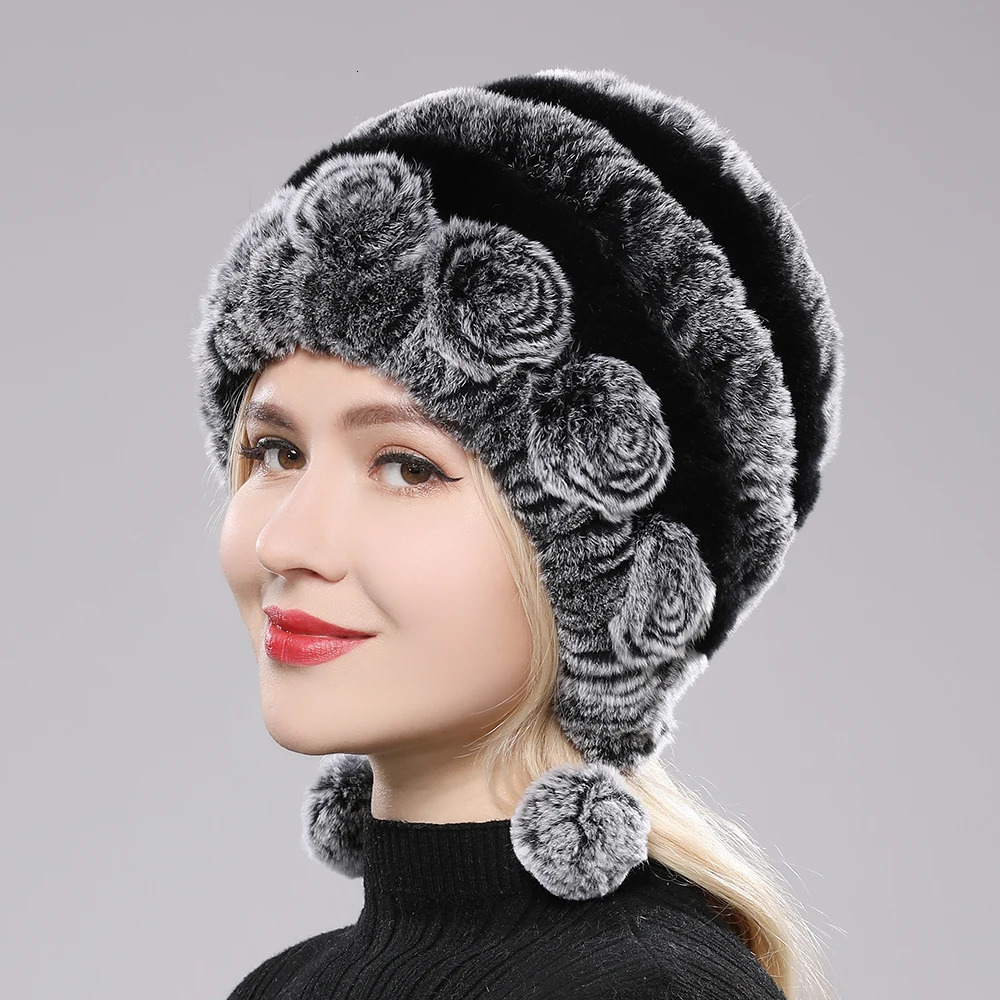 Natural Soft Knitted Rex Rabbit Fur Hat Russian Women Winter 100% Genuine Rex Rabbit Fur Caps Lady Warm Rex Rabbit Fur Hats 250724
