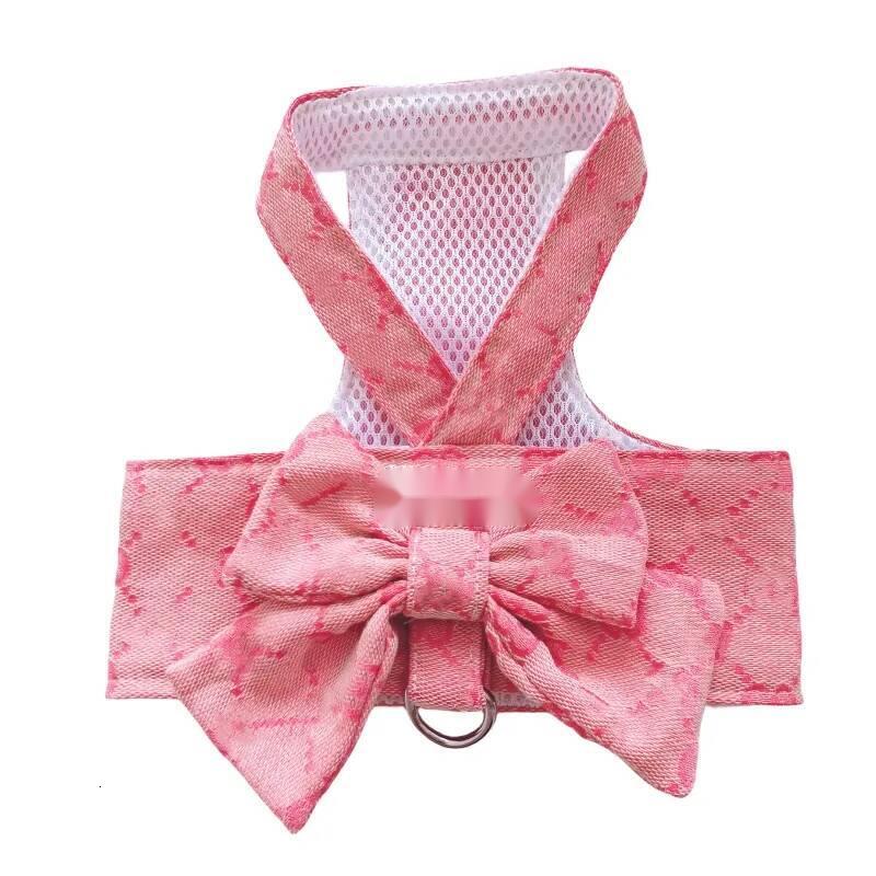 Designer Bow Knot No Pull Pet Classic Letter Pattern with D-Ring Soft Mesh Dog Dress Escape Proof Princess Puppy Harness for Small Dogs Cats 283