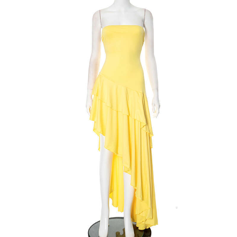 Yds077 Women's Spring/Summer New Sleeveless Sexy Ruffle Off-Shoulder Dress B5