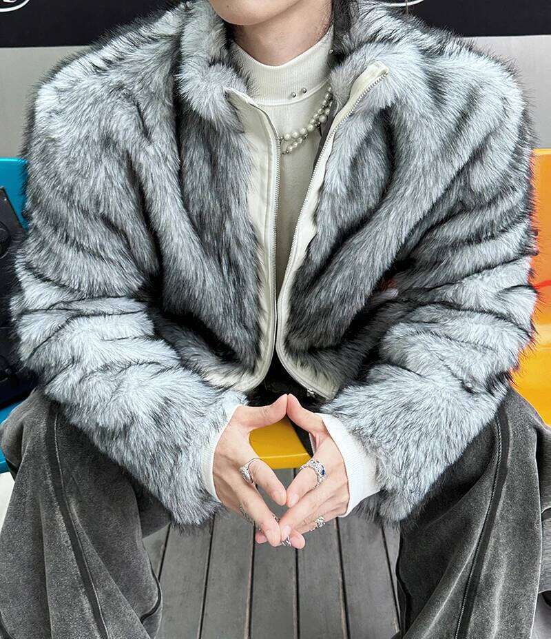 Trendy Male Imitation Mink Jackets Men's 2024 Autumn Winter New Loose Grey Coat Long Sleeve Zipper Faux Fur Coats